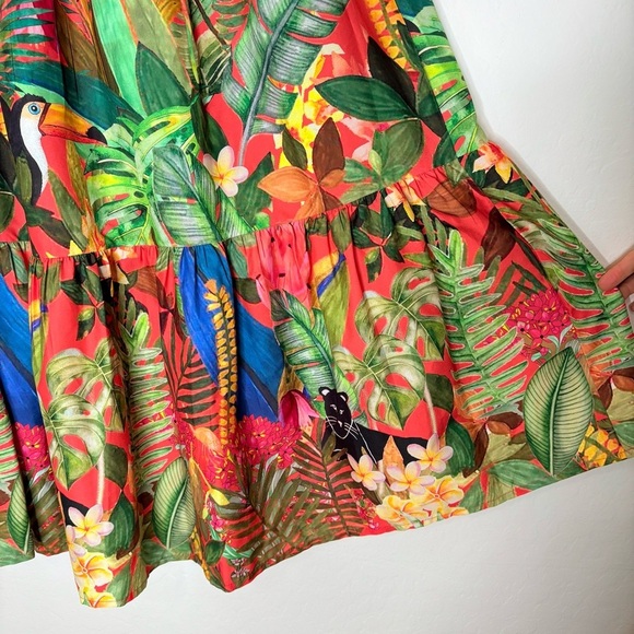 Rachel Zoe Tropical Jungle Print Maxi Skirt Size Medium Elastic Waist Tie Toucan - Picture 4 of 8